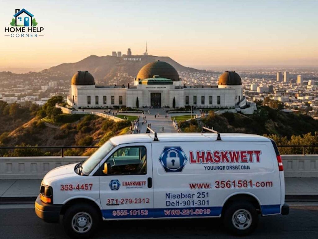 Professional locksmith unlocking a door in a Los Angeles neighborhood