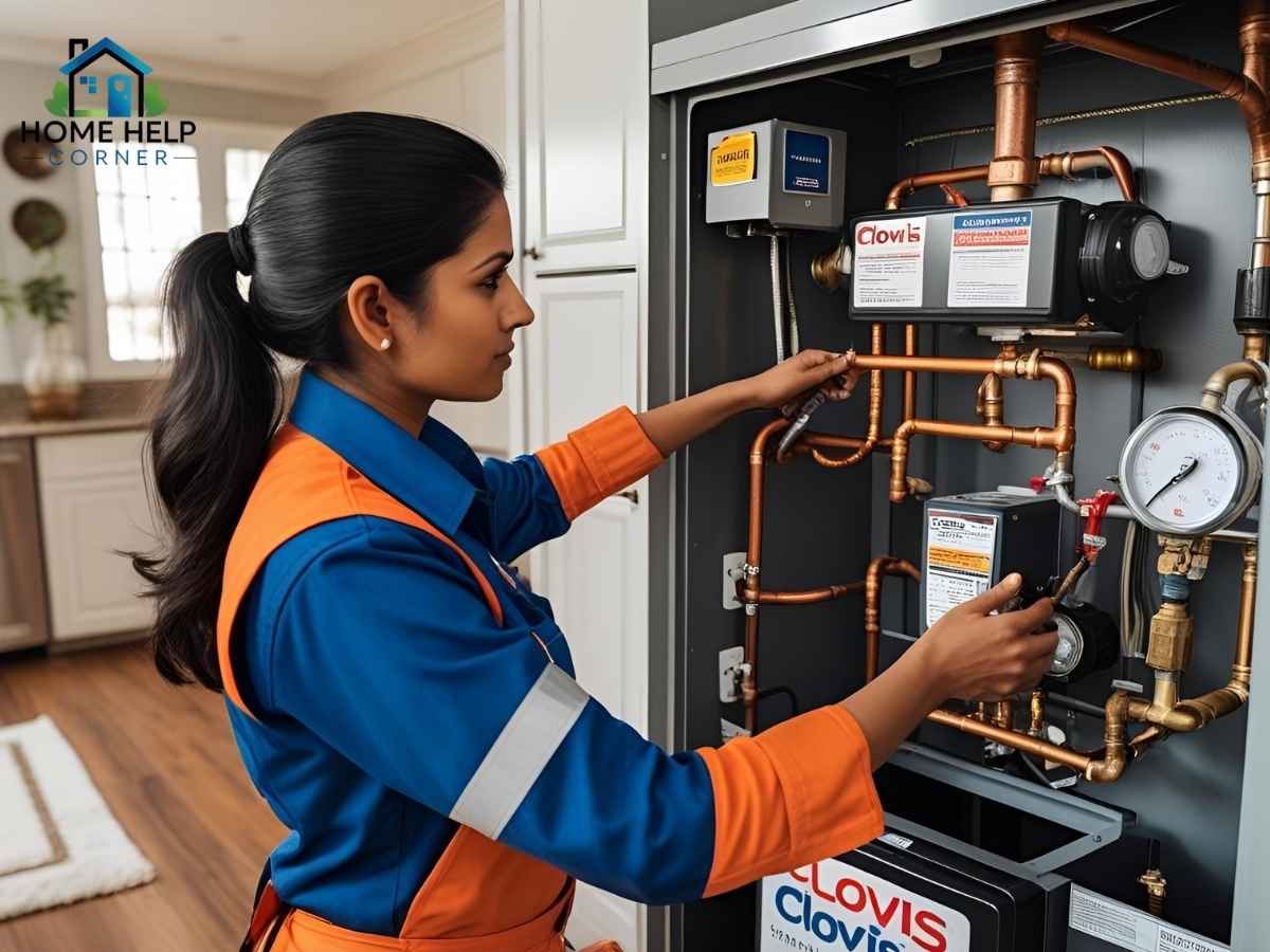Technician performing Clovis boiler maintenance in Los Angeles home before winter