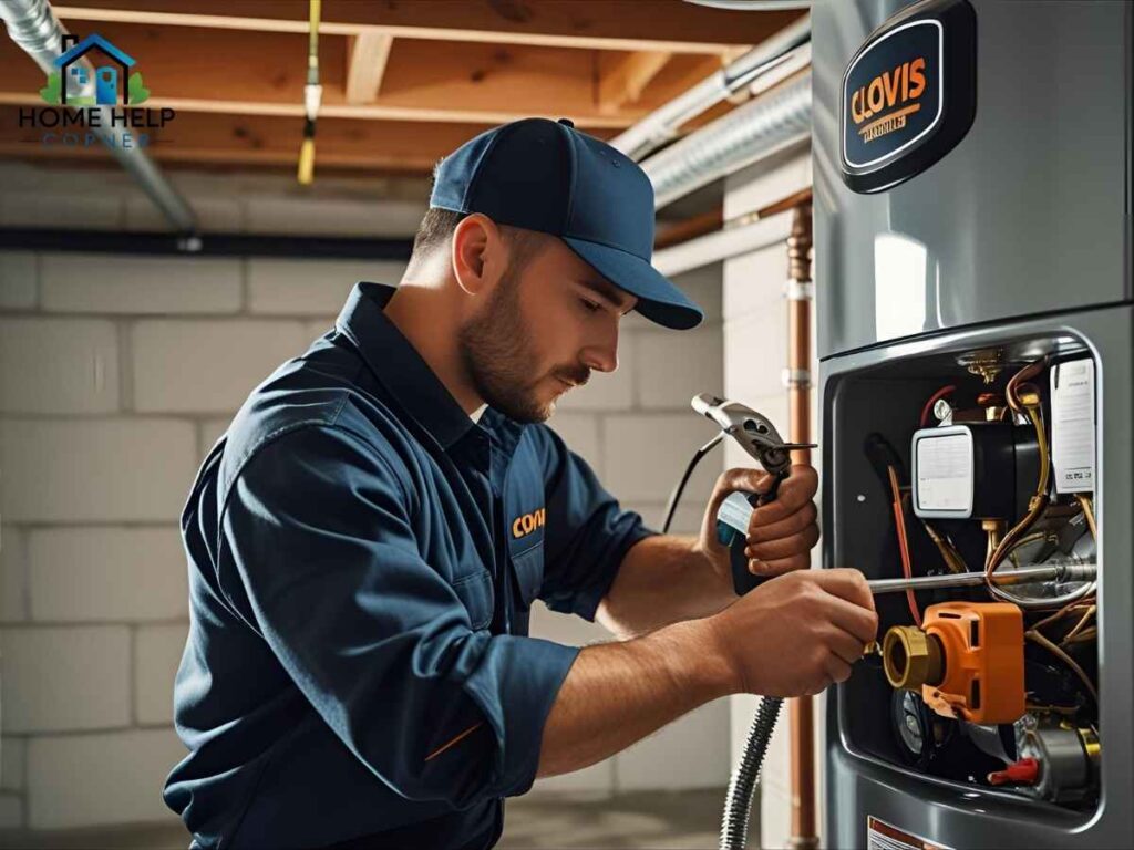Clovis Boiler Maintenance Before Cold Months in Los Angeles 2 Professional Los Angeles heating expert inspecting Clovis boiler system in basement