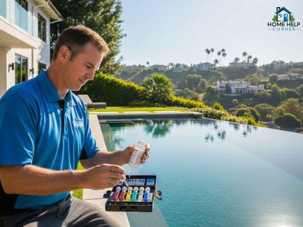 San Diego County Pool Cleaning Best Practices in Los Angeles 2 Pool technician performing water quality maintenance in a Los Angeles neighborhood