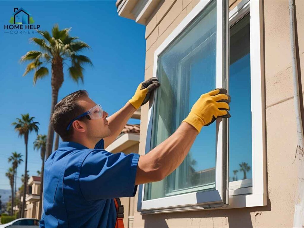Single-Pane Window Replacement Pros & Cons in Los Angeles 2 Technician replacing old single-pane window in Los Angeles residential neighborhood